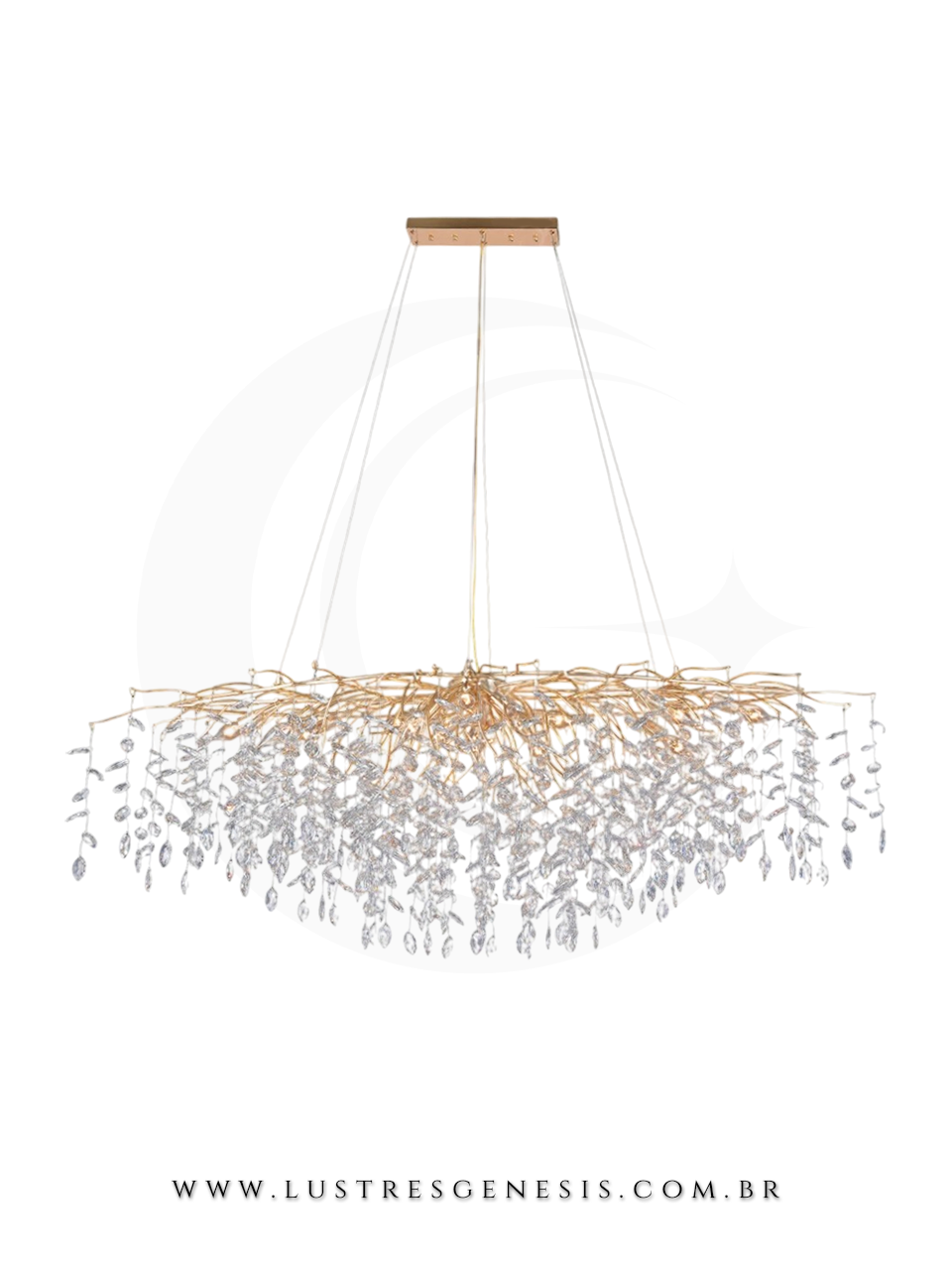 Lustre de Cristal Semente Galho Dourado 150x50cm Para Sua Sala de Jantar